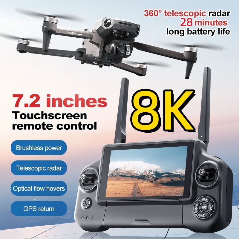 Drone Rc Gps - 8K 3-Achsen-Gimbal Bürstenloser 7,2-Zoll-Touchscreen FPV-Fernbedienung Quadcopter