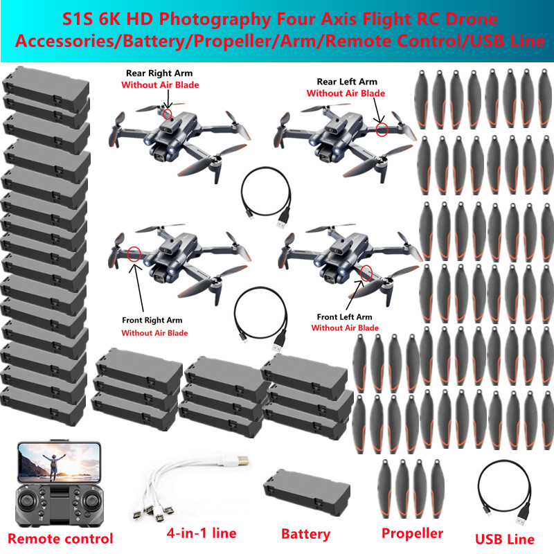 Drone Rc S1S - S1S 6K HD Fotografie-Vierachsen-Flugdrohne Ersatzteile/Akku/Propeller/Arm/Fernbedienung/USB-Kabel